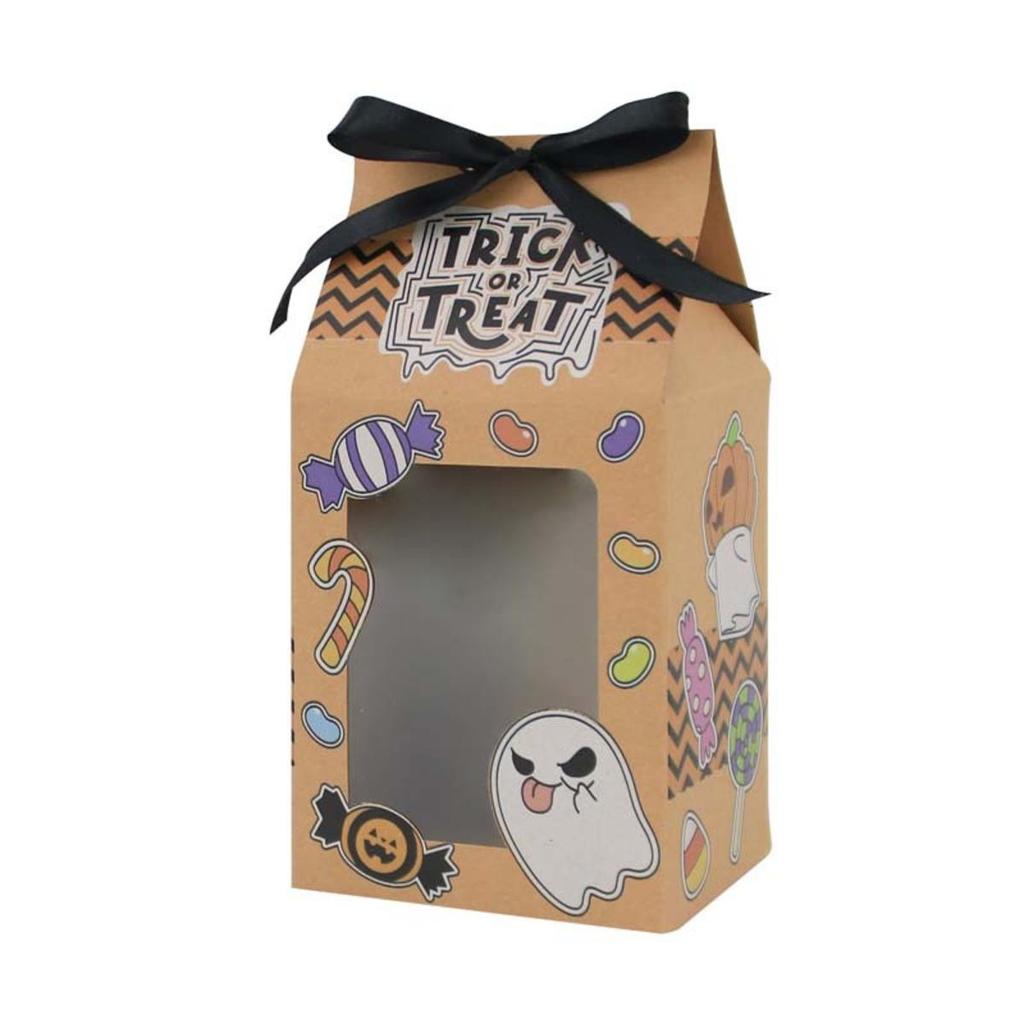 Halloween Gift Box Kraft Paper Box Clear Window Wrapping Treat Paper Pack Party Favor Versatile Holiday Wrapping  Bag