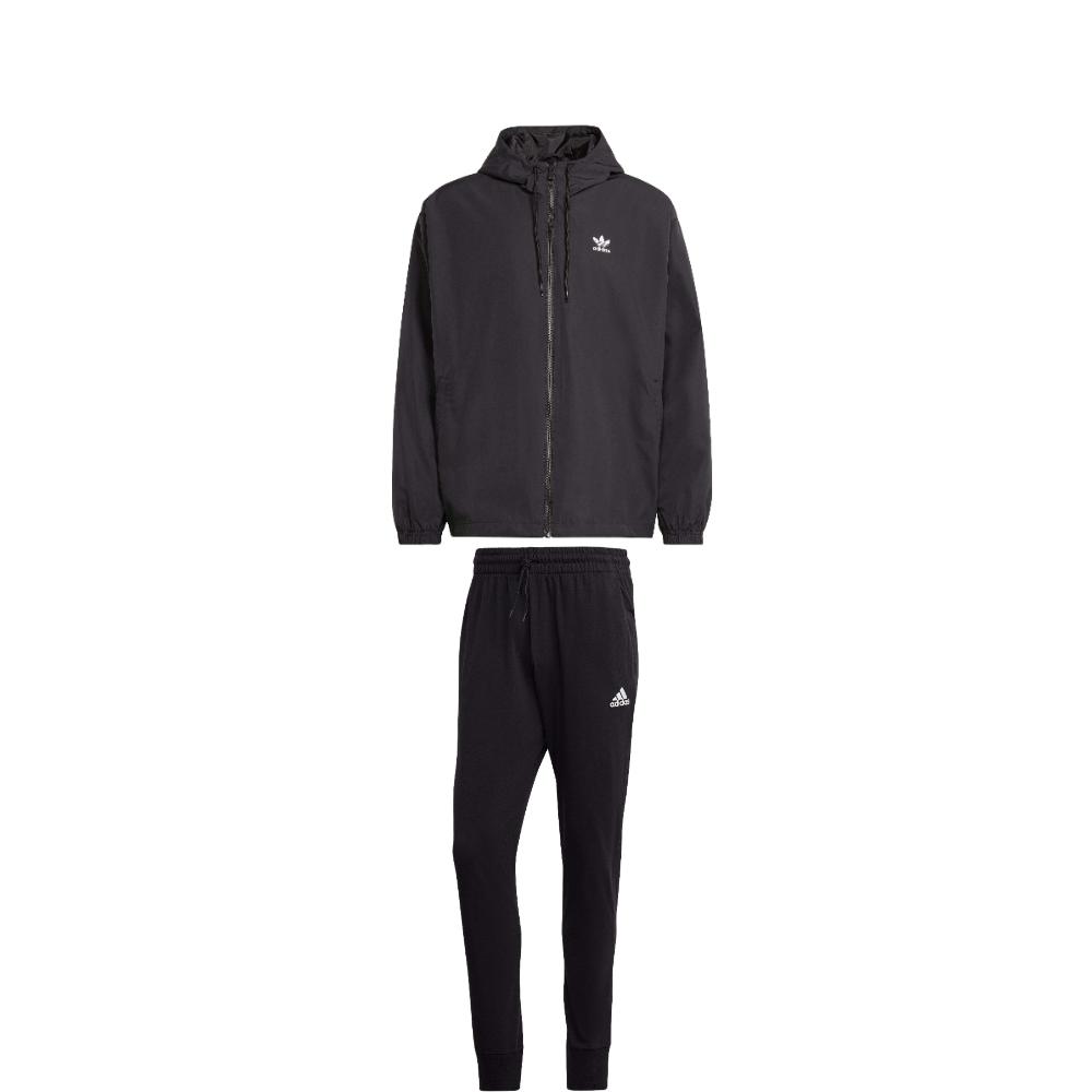 

Adidas Hooded Solid Color Zip Jacket With Drawstring Breathable Comfortable Long Pants Casual Sports Suit Men suit Black IR9852+IC9417 S