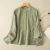 Spring and Summer Retro Loose Cotton Linen Long Sleeved Shirt for Women Item Round Neck Mid Length Shirt Jacket