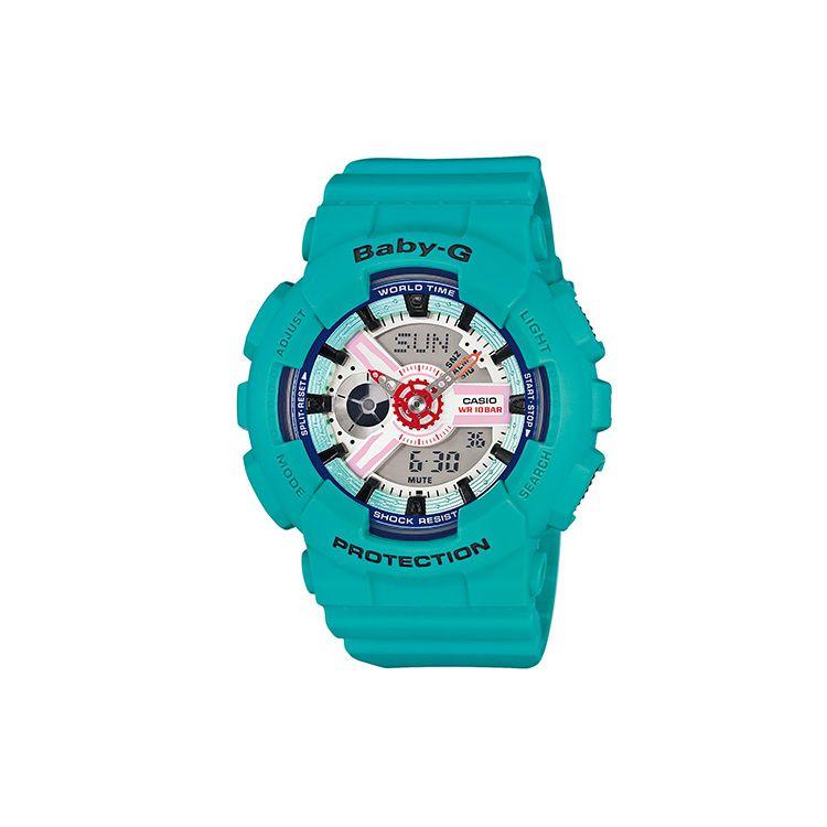 

Casio Baby-G Themed Series Digital Dual-Line Macaron Color Sports Watch Quartz Movement Resin Strap Women watches White BA-110SN-3A Green Watch Case