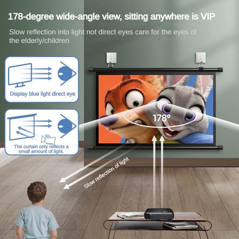 60/72/84 Inches Curtain HD Mobile Portable Tripod Screen Projection Screen Entertainment Projector