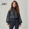 Skin Friendly Shirts Women Fall Cold Shoulder Shirt, Vintage Ethnic Print High Collar Blouse, Casual Ruffle Lantern Sleeve Top Ladies