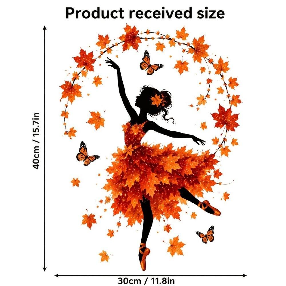PVC Static Autumn Ballerina Window Cling Aesthetic Maple Leaf Butterfly Glass Decal Home Decor