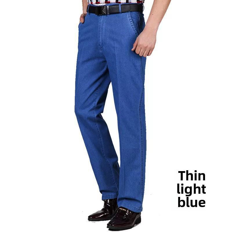 Pantaloni de denim elastic cu talie înaltă pentru bărbați de vârstă mijlocie - pantaloni casual de afaceri de toamnă/iarnă