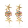Colorful Enamel Shell Conch Starfish Imitation Pearl Earrings Ocean Style Vacation Accessory Women's Fashion Trend
