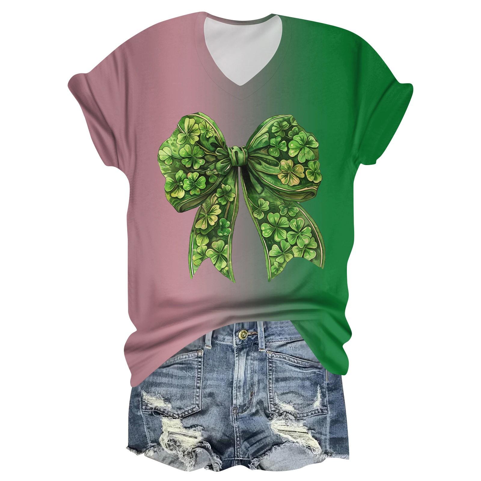 

Жіноча модна повсякденна футболка з принтом, V-подібним вирізом та коротким рукавом S