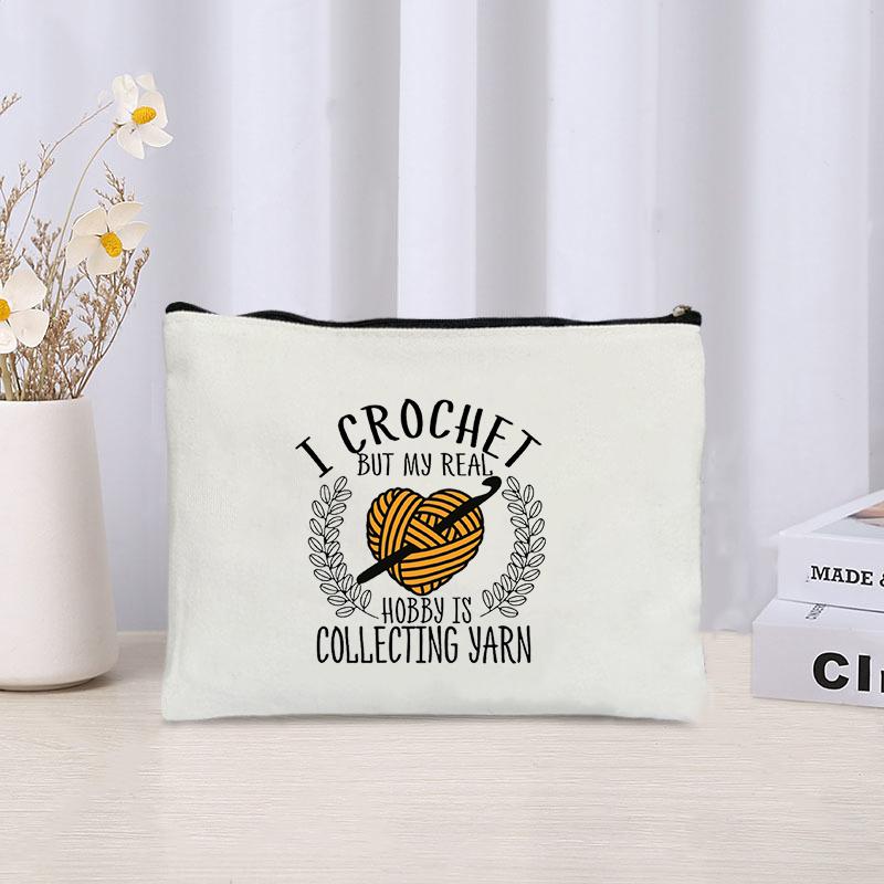 

Make Love Knit Something Storage Zipper Bag Canvas Cosmetic Bags Travel Perfume Lipstick Pouch Wallet Gift for Knitting Lovers
