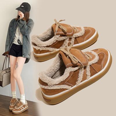 Retro Versatile Lace-up Leather Training Shoes Women's New Lamb Wool Plush Warm Wool Shoes Casual Sports Board Shoes