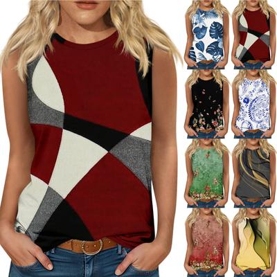 Women's Casual Tunic Tops To Wear With Leggings Sleeveless Summer Printed Shirts Tanks Blouses
