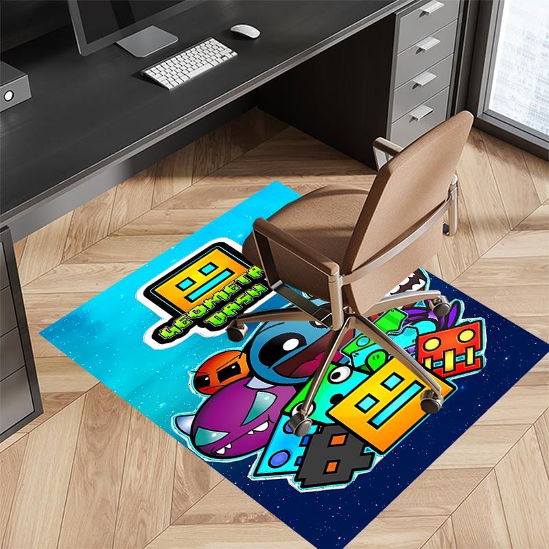 1pc Geometry Dash5 Print Area Rug - Soft, Washable Non-Slip Indoor Mat for Office Chairs, Living Room, Home Office Decorative Rug