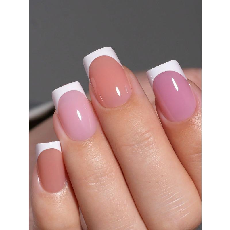 160pcs Short Square White French Fashion Design Full Cover Fake Nail Patch Pressed On Nail Art Supplies For Ladies Parties And Daily Wear Fake Nails