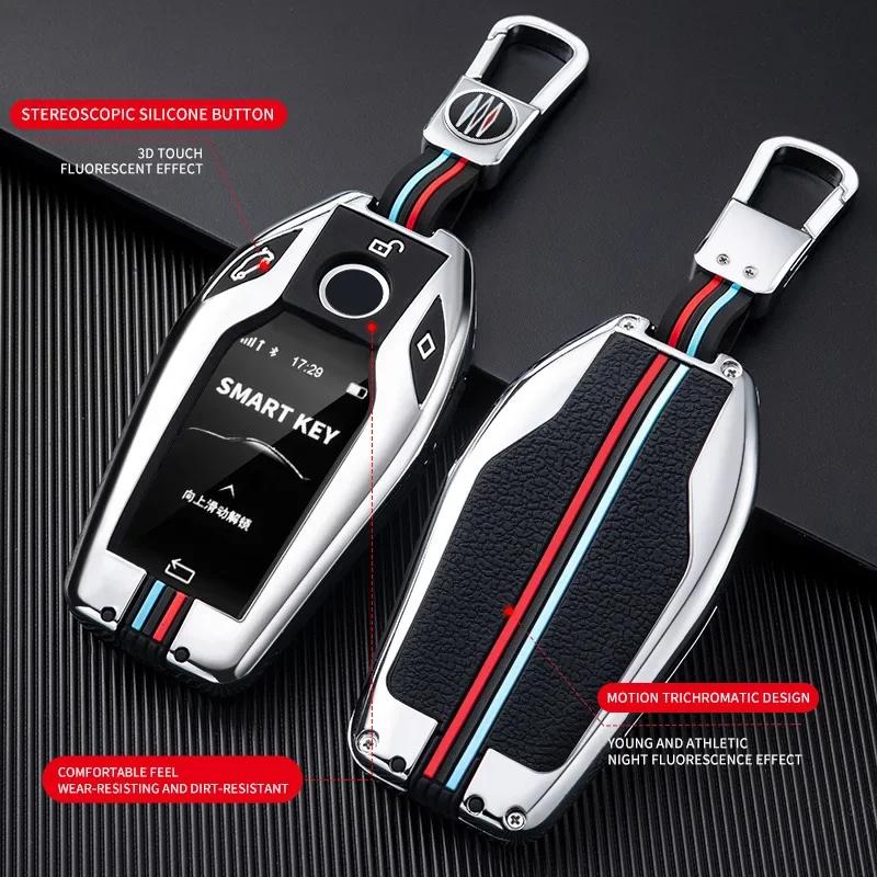 Autoschlüsseletui aus Kohlefaser-Silikon mit LED-Anzeige für BMW 5er 7er G11 G12 G30 G31 G32 I8 I12 I15 G01 X3 G02 X4 G05 X5 G07 X7