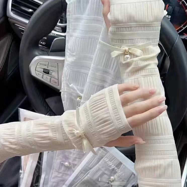 Women's Summer Ice Silk Sun Protection Pearl Lace Arm Sleeves