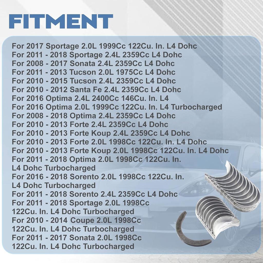 21020-25120 Con Rod & Crankshaft Main Bearing Set - Fits for Forte Koup Coupe Sportage Optima Sonata G4KC 2.4L, Replace 23060-25120 21020-25150