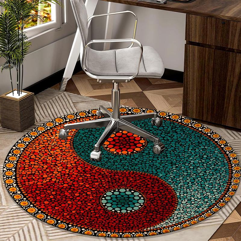 Yin-yang Mandala Design round carpet Chair cushion Round Entryway Rug, Soft Round Rugs for Living Room, Bedroom, Circle Carpet decor gifts