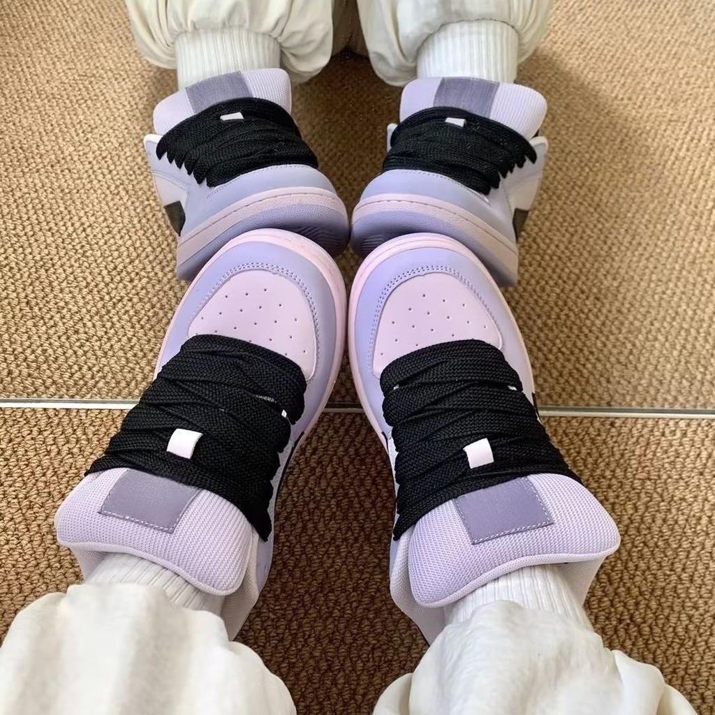 2025 spring and autumn new high-value bread shoes purple platform heightening board shoes couple casual shoes flow women's shoes