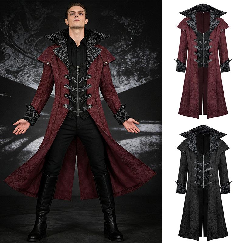 European & American Gothic Medieval Halloween Coat – Men's Retro Dark Pattern Jacket