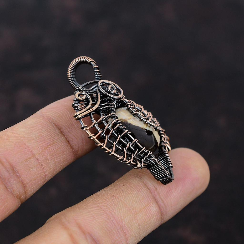 Peanut Wood Jasper Pendant Copper Wire Wrapped Jewelry Handmade Copper Wire Wrap Pendant Wire Design Jewelry Gift For Women Gemstone Jewelry