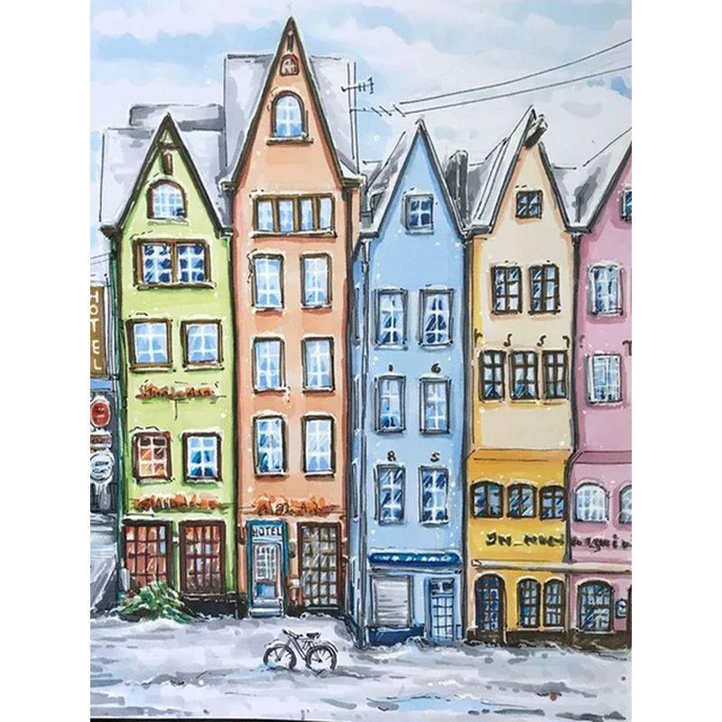 Malowanie diamentowe Różowy kwiat Pełne okrągłe diamentowe haftowanie Kolorowy dom Krajobraz Haft krzyżykowy Dekoracja domu