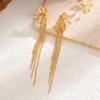 Luxury Temperament Stainless Steel Petal Leaves Tassel Zircon Dangle Earrings for Women Exaggerated Banquet Dress Jewelry Gifts