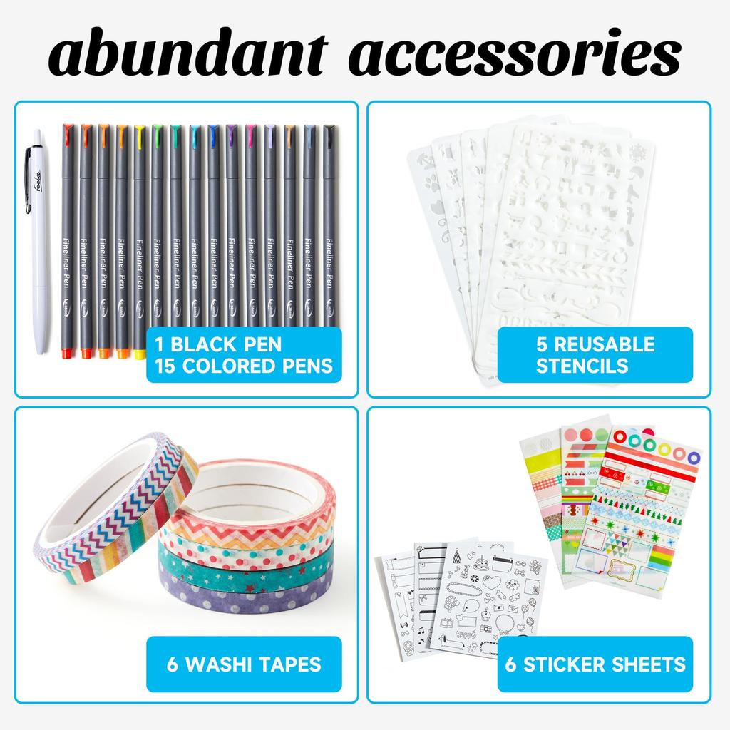 Feela Bullet Journal Notebook, Synthetic Leather, A5 Size, Dot Grid, Pen Included (Gray)