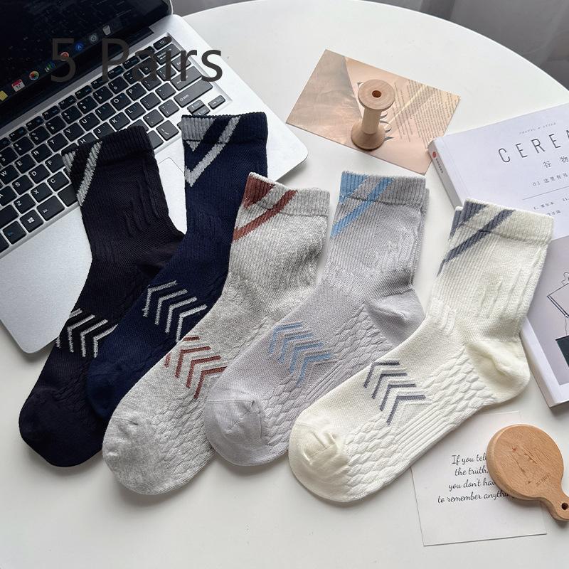 

5 пар мужских носков до середины икры, спортивные носки, впитывающие пот и дезодорирующие, мужские полосатые бесшовные длинные носки до икры с массажной подошвой и амортизацией 5 pairs