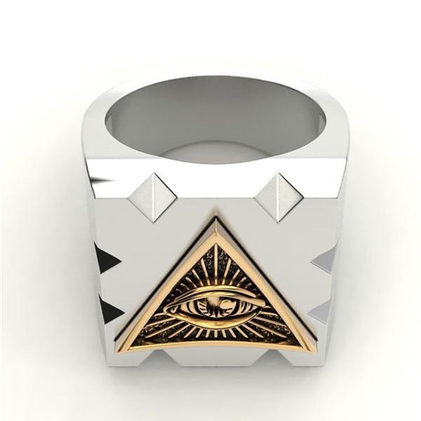 Men's Gothic Masonic Ring - Stainless Steel Freemason Sun Devil Symbol Square Face Band