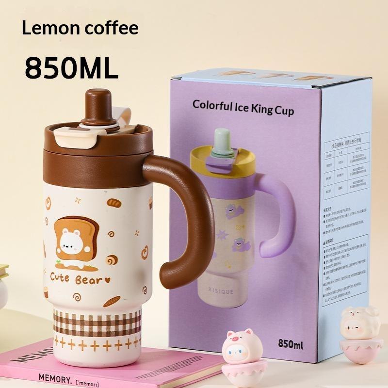 Cute Cartoon 850Ml Stainless Steel Insulated Tumbler With Handle Leakproof Water Cup For Car Office Camping Women Outdoor Use