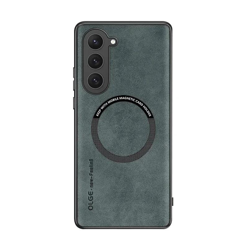 Магнитный кожаный чехол для Samsung Galaxy S25 S24 S23 S22 Ultra S21 FE Plus Для Magsafe Беспроводная зарядка Ударопрочный чехол For S23FE black