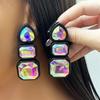 Resin Shiny Rhinestone Earrings Colorful Colorful Dangle Earring Geometric Square Studs  Women