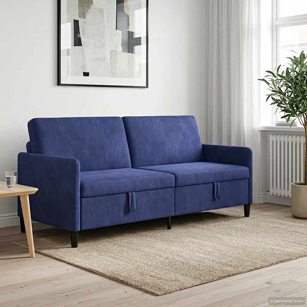 Storage Sofa In Police Blue 192 X 78 X 87 Cm Polyester