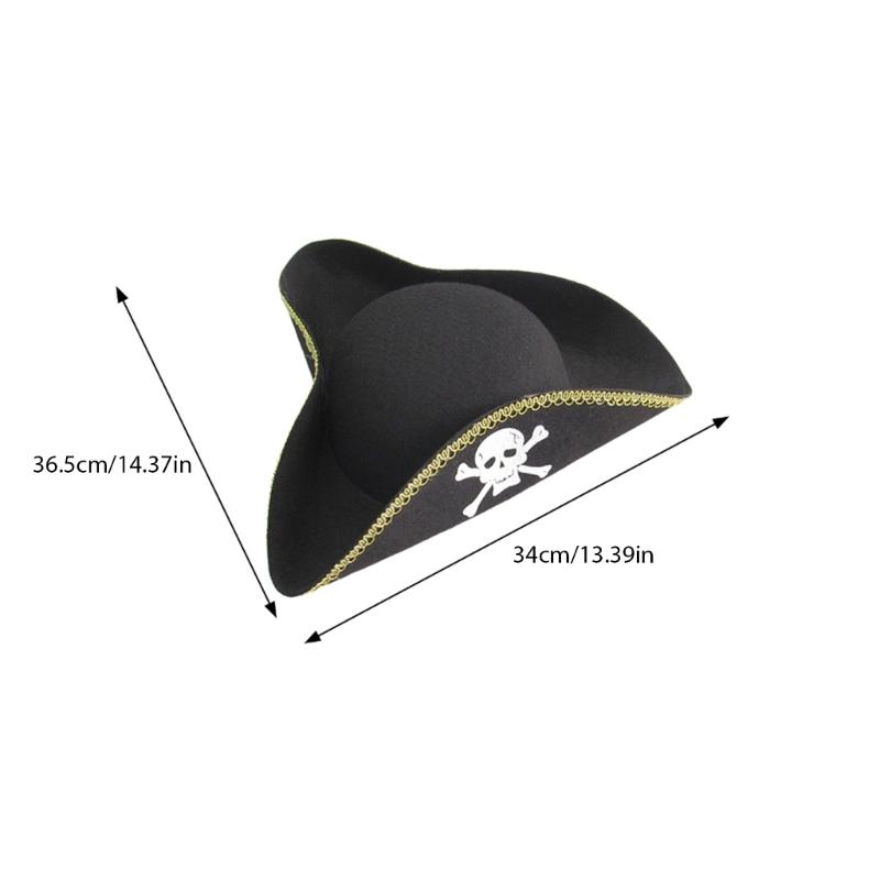 Soft Black Tricorn Hat Party Accessory Elegant Black Dress-up Theme Party Pirate