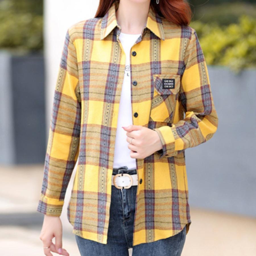 Kariertes Langarm-Baumwollhemd für Damen Modische Mutter mittleren Alters Frühling Sommer Trendig Lässige Karoblusen Oberteil