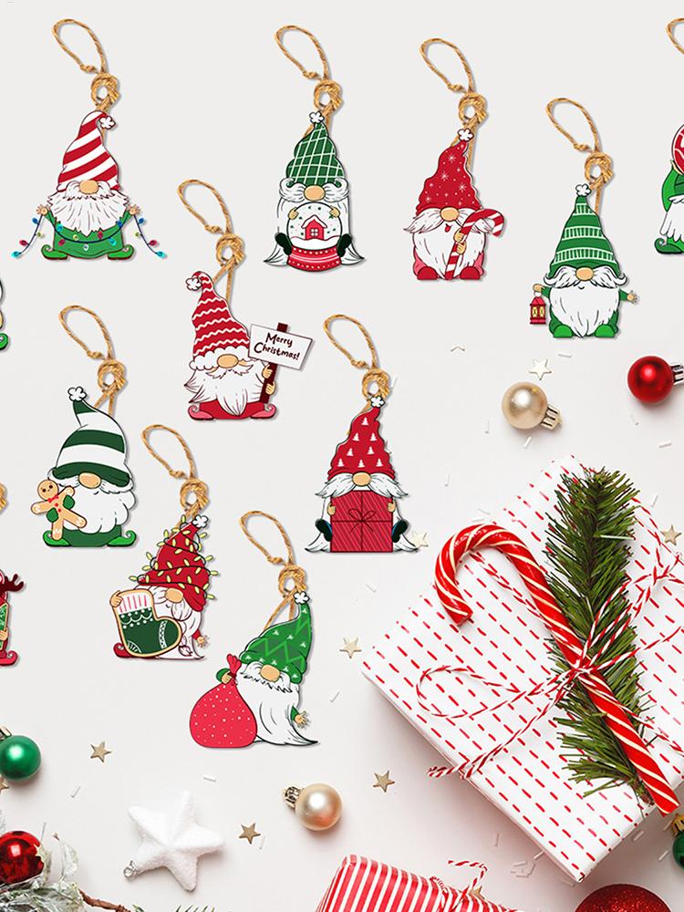 Christmas Decorations for Tree Hangable Wooden Pendants 12 Pieces Decorative Christmas Pendant Santa Claus Decor for Indoor Home