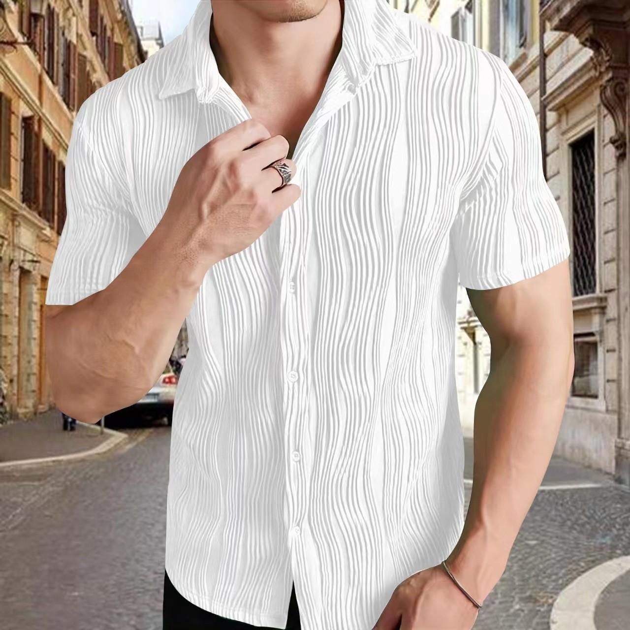 

European and American New Amazon Men s Large-size Fashion Casual Breathable Solid Color Short-sleeved Shirt S