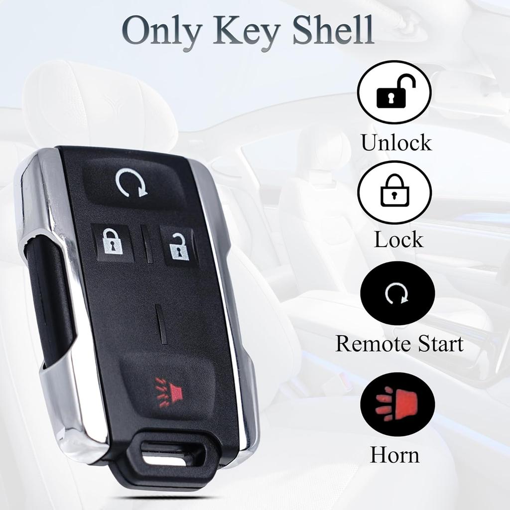 Key Fob Shell Case Replacement Fits For Chevy Silverado Colorado GMC Sierra Canyon 2014- Keyless Entry Remote Control 4 Button Pad Outer Cover With