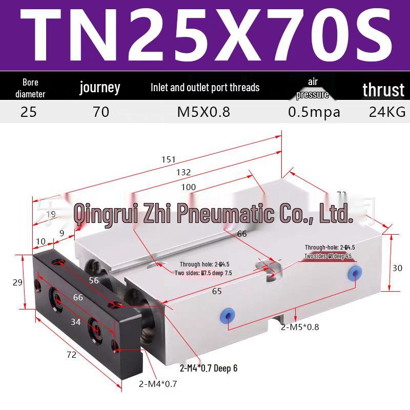 Double Shaft Pneumatic Cylinder with Dual Piston Rods TN10-40