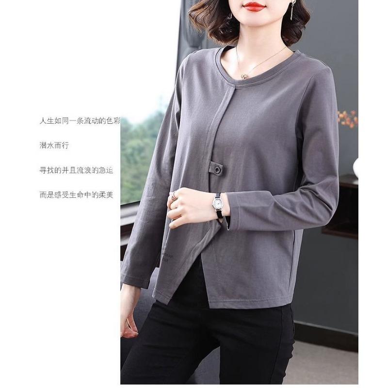 Women Autumn Irregular Button Long Sleeve T Shirt