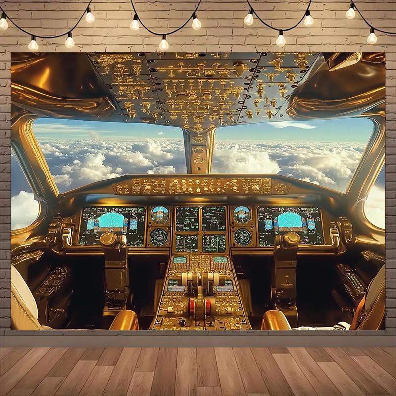 2D Flat Background Fabric, 1 Piece of Printed Background Fabric with Aircraft Cockpit Perspective Pattern