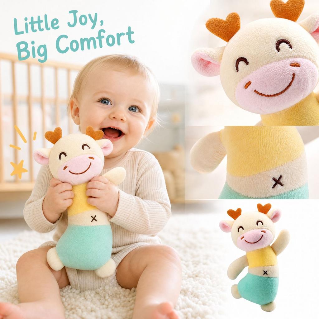Baby Rattle with Soft Sponge Grasping Stick, Infant Sensory Toy for and Baby