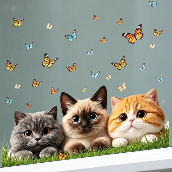 Adesivo Vetro Statico DYS Gatto Farfalla, Decalcomania Decorativa Impermeabile Animale per Finestra, Adesivo Rimovibile Animale Domestico per Camera da Letto Balcone Cucina