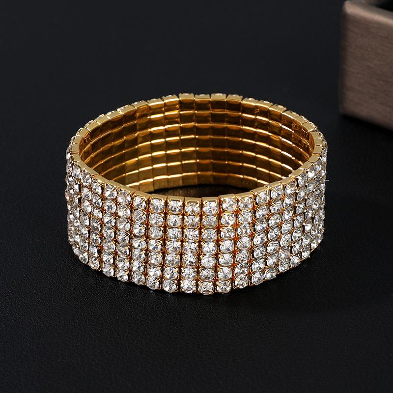 Fashion Jewelry Super Flash Multi-Row Diamond Bracelet Full Diamond Elastic Bracelet Bridal Rhinestone Bracelet