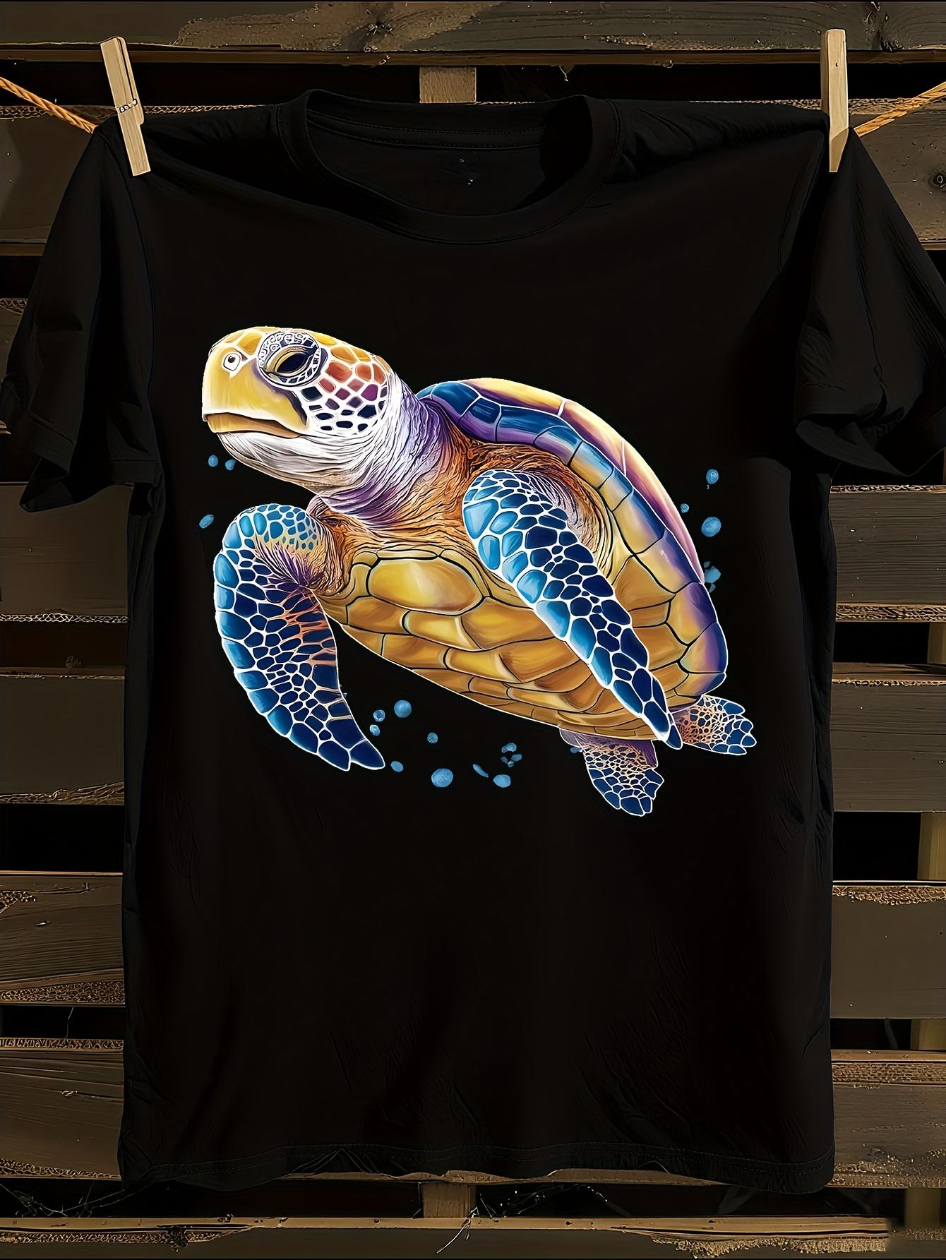 Large Black Sea Turtle Print Tshirt M