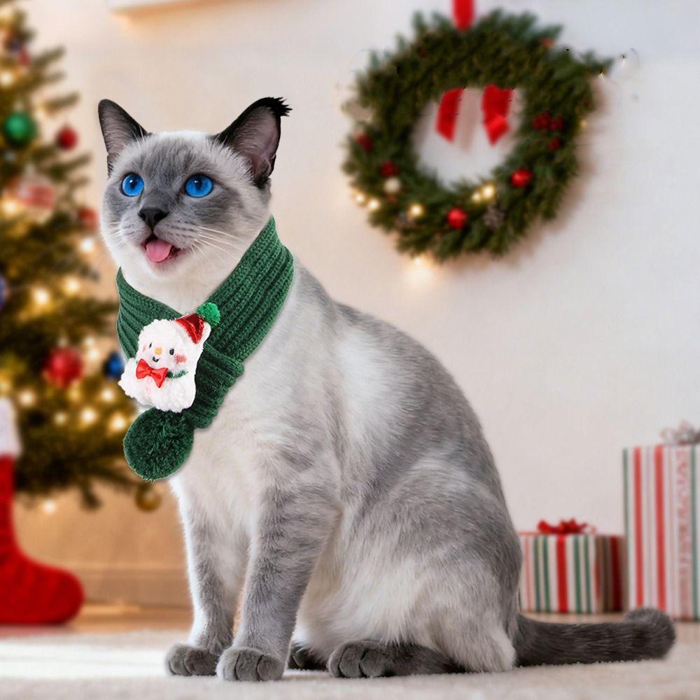 Red Green Dog Knitted Scarf Warm Pet Warm Scarf Decorative Pet Christmas Scarf Winter Season