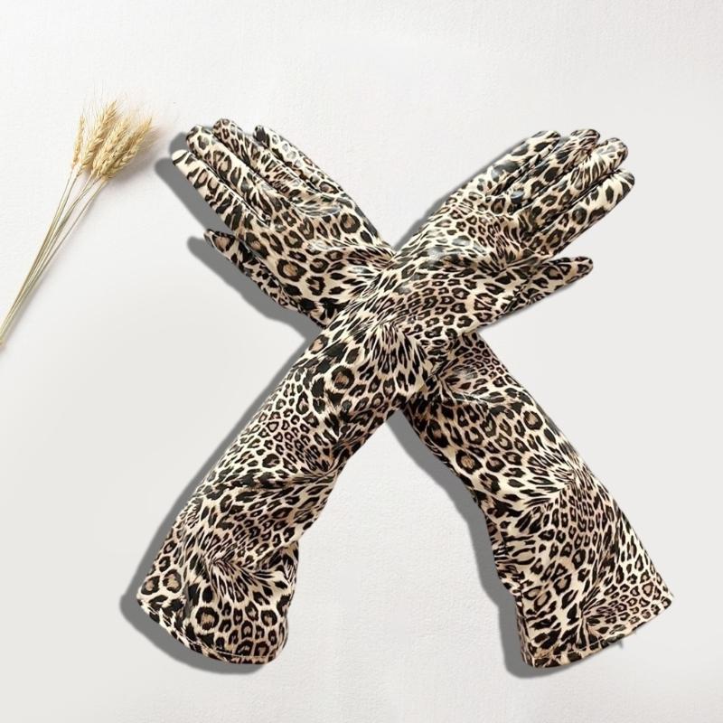 Trendy Animal Pattern Extended Cuffs Gloves With Soft PU Fashion Costume Accessory For Cold Weather Protection