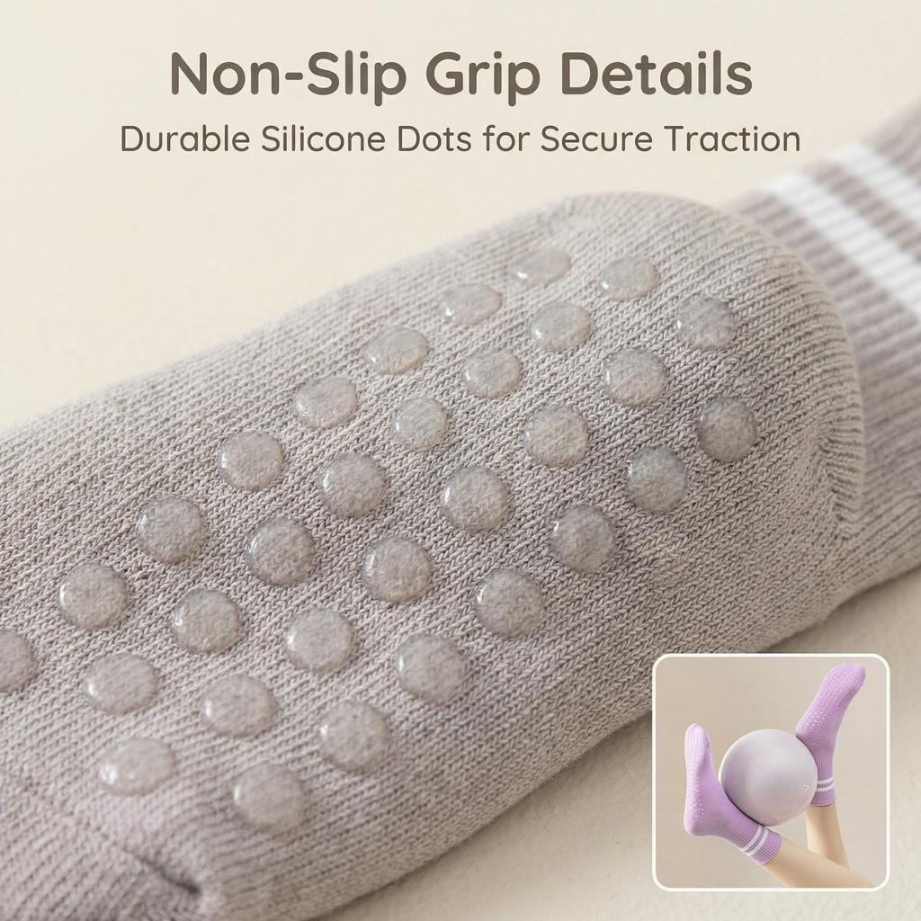 Women's Custom Embroidered Logo Pilates Reformer Socks Knitted Yoga Socks Grip for Autumn Season Crew High Logos Cuff Bottom