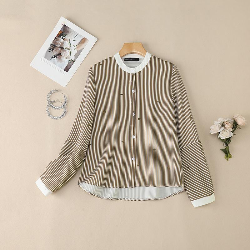 

ZANZEA Женская повседневная блузка в полоску с круглым вырезом и длинным рукавом 5XL хаки