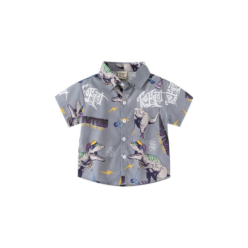 Children's Summer Clothing Children's Short Sleeve Shirt Vacation Style K-style Boys' Shirt Baby Boy Lapel Casual Tops Seaside