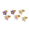 European and American Exquisite Sweet Pink White Purple Zircon Inlaid Flower Stud Earrings Plated with 18k Gold Stainless Steel Diamond Mini Earrings