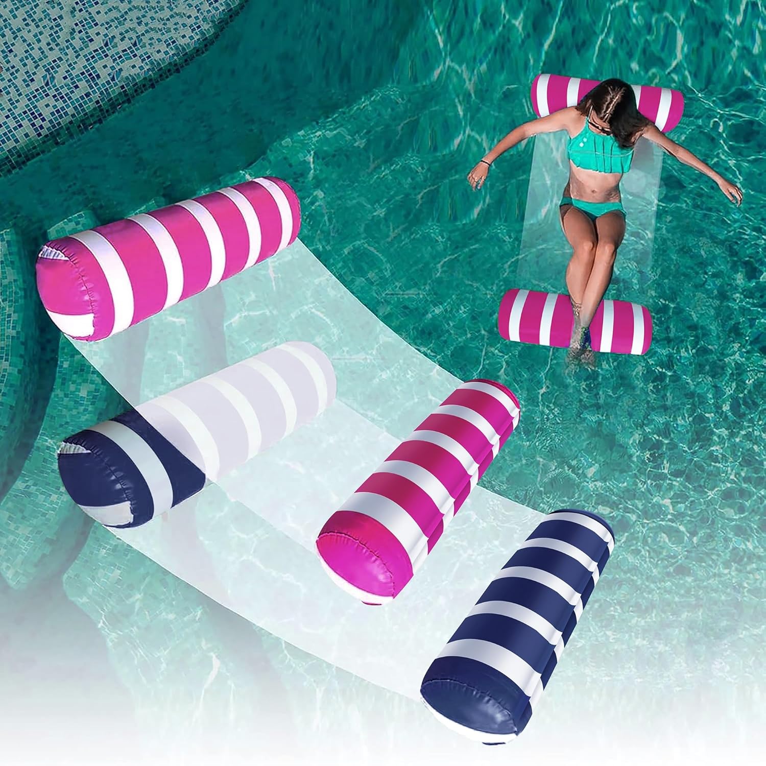2-Pack Swimming Pool Float Hammock, Multi-Purpose Inflatable Hammock Pool Hammock (Saddle, Lounge
